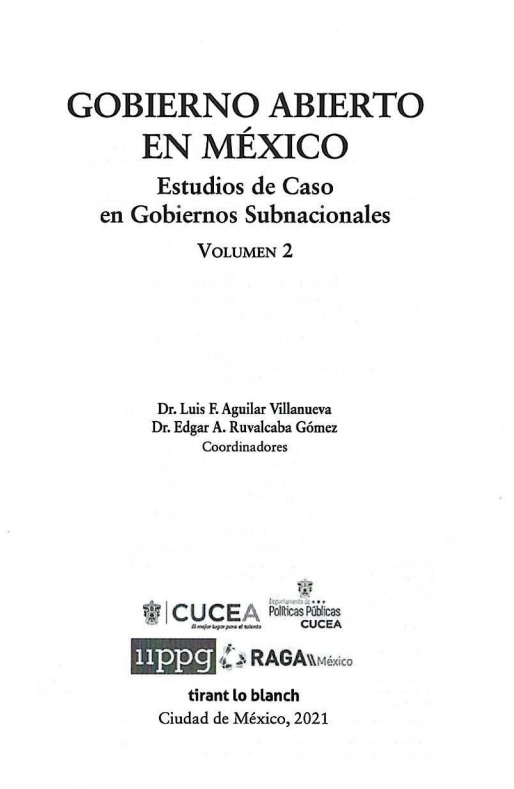 Portada capitulo La participación ciudadana en el diseño del espacio público y la mejora de las relaciones en la comunidad. En Gobierno abierto en México. Estudios de caso en gobiernos subnacionales